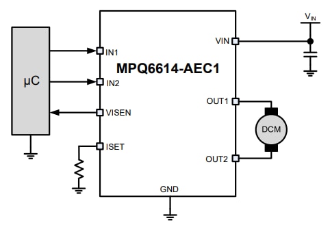 Application Circuit Diagram - Monolithic Power Systems (MPS) MPQ6614-AEC1 H-Bridge DC Motor Drivers